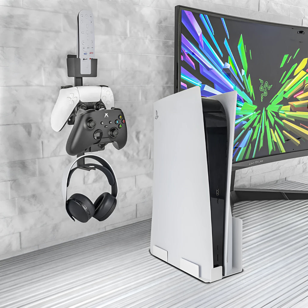 Wall-mounted magnetic hook for gaming controller storage in black colour