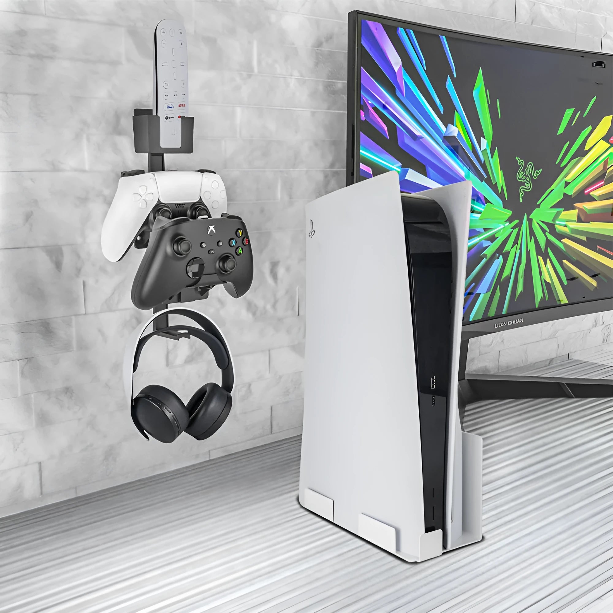 Wall-mounted magnetic hook for gaming controller storage in black colour