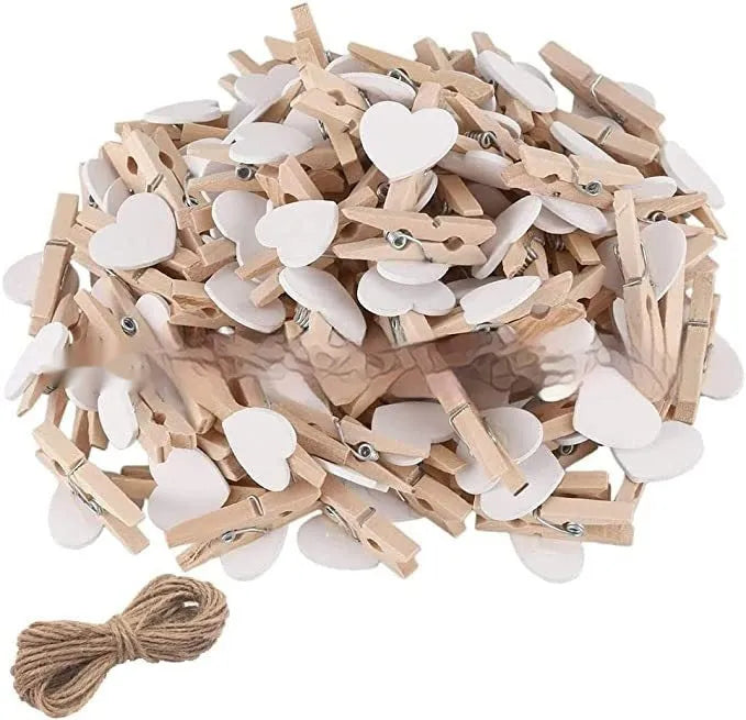 Small solid wood heart-shaped clips in five colours with modern simplicity styling