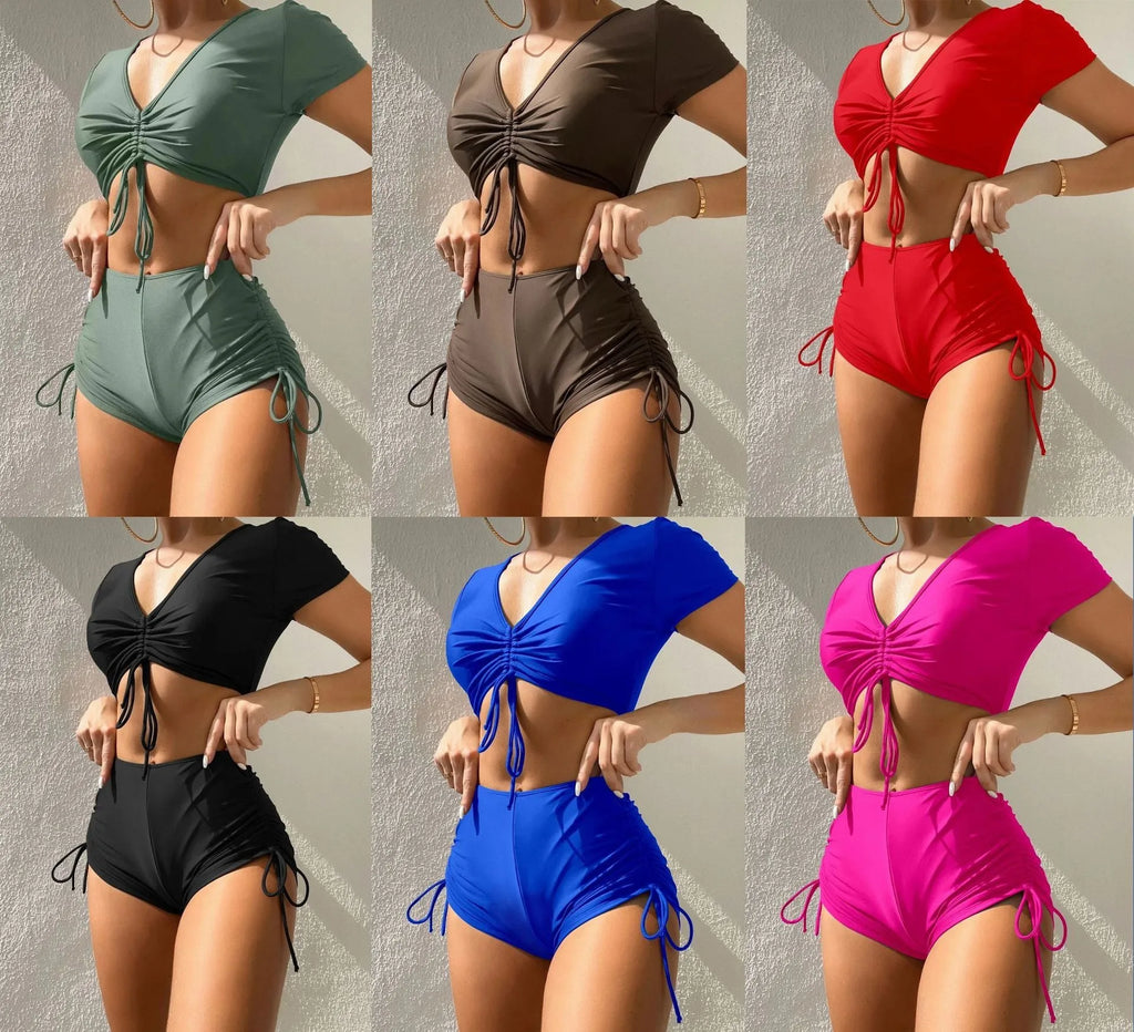 Ladies lace-up front swimsuit with bow detail in six colour options