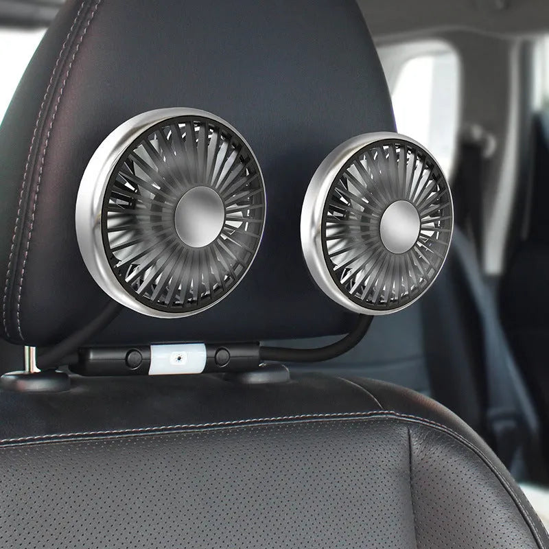 Black car double-headed hose seat fan with 3-speed control and flexible hose
