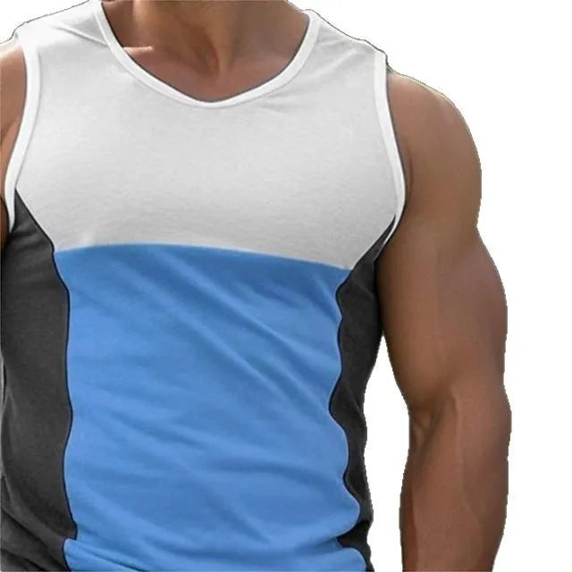 Men's blue sports running vest with sleeveless design for fitness activities