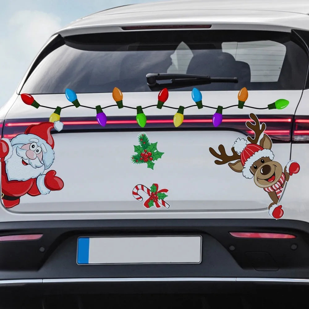 Cartoon Christmas elk reflective magnetic sticker with 6 thread design in RFM026 colours