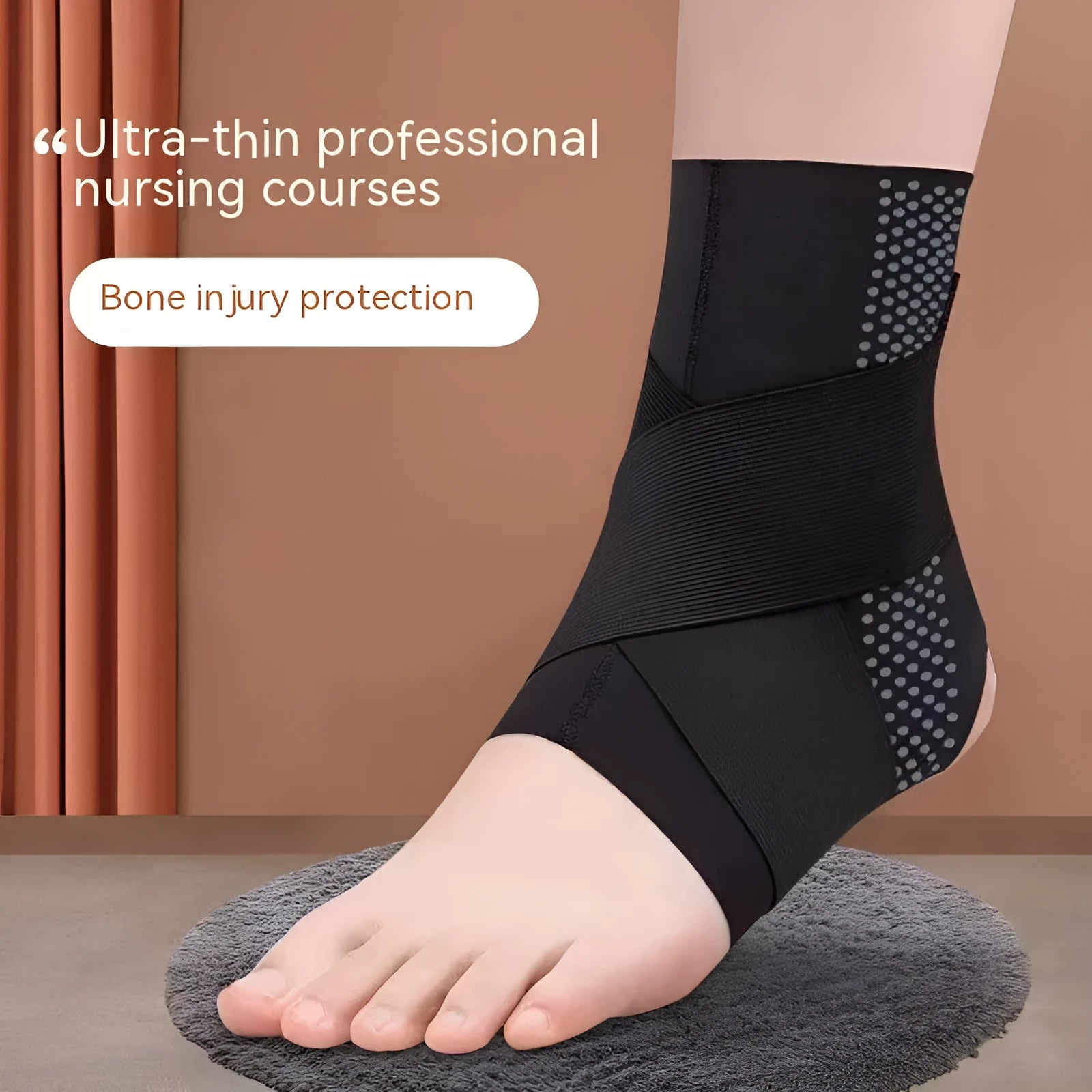 Fixed Lycra fabric ankle support with anti-kick design in black, shown on an ankle.