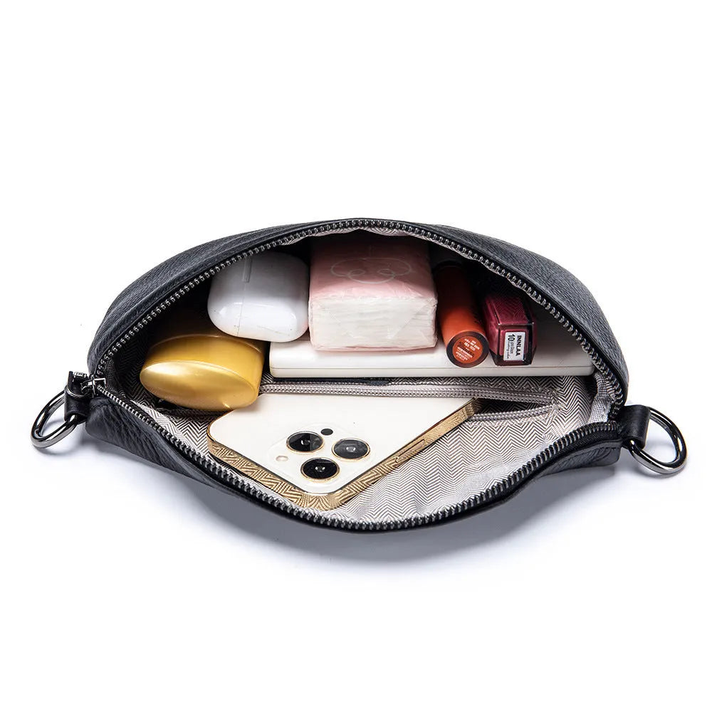 Genuine leather women's messenger bag with sewing thread detail in beige colour