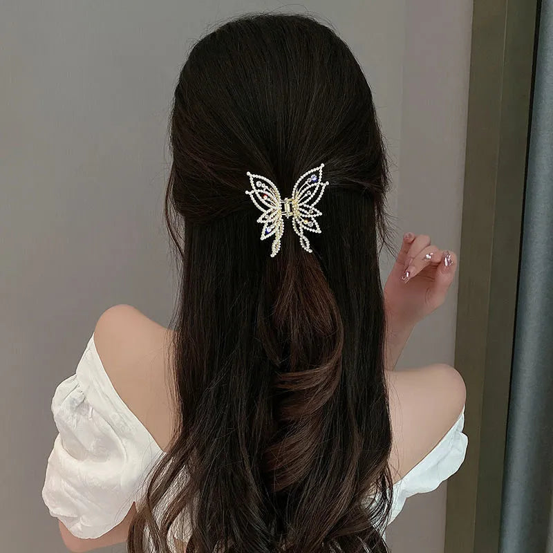 Butterfly hair barrette with alloy metal construction and electroplated finish