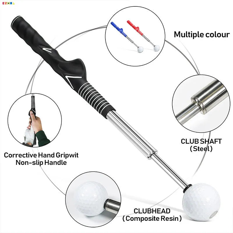 Telescopic golf swing training simulator with stainless steel construction in adjustable design