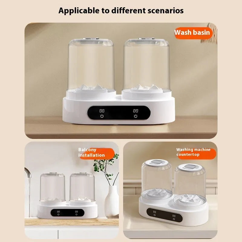 White double bucket USB powered mini washing machine for delicate garments