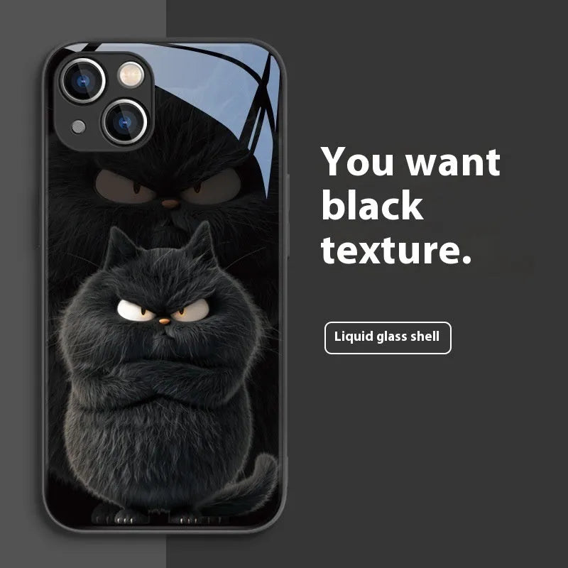 Domineering cat silicone phone case shockproof anti-fall for Apple iPhone 13 14 15 and Android in black cat white shell style