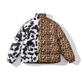 Loose colour-blocking thick bread clothes cotton-padded jacket for men and women, polyester fill, multicolor, casual winter coat