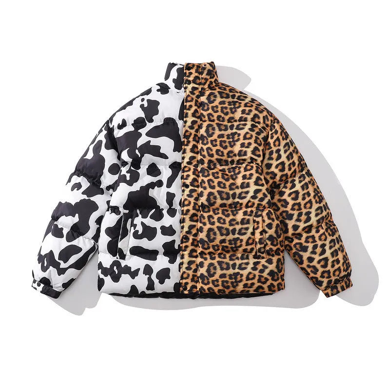 Loose colour-blocking thick bread clothes cotton-padded jacket for men and women, polyester fill, multicolor, casual winter coat