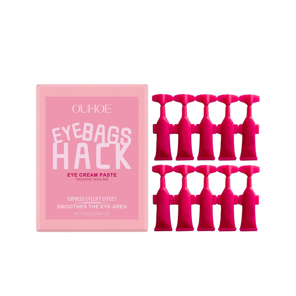 10ml eye cream tube with ten single-use vials containing hyaluronic acid and peptide formula for eyes and neck