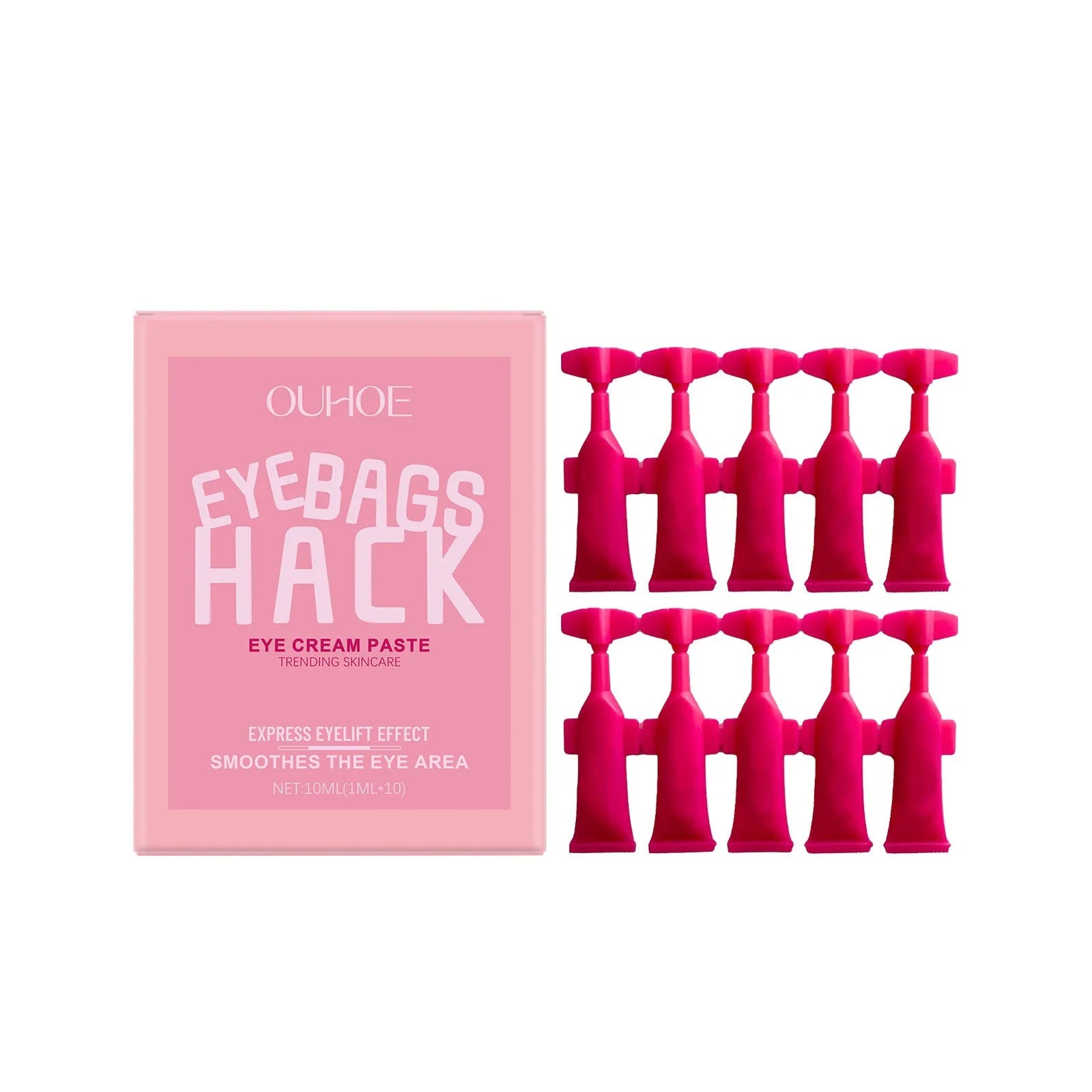 10ml eye cream tube with ten single-use vials containing hyaluronic acid and peptide formula for eyes and neck