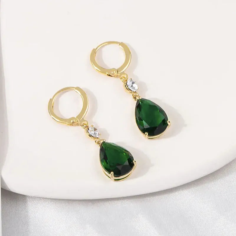 Emerald green geometric teardrop earrings with leverback fastenings
