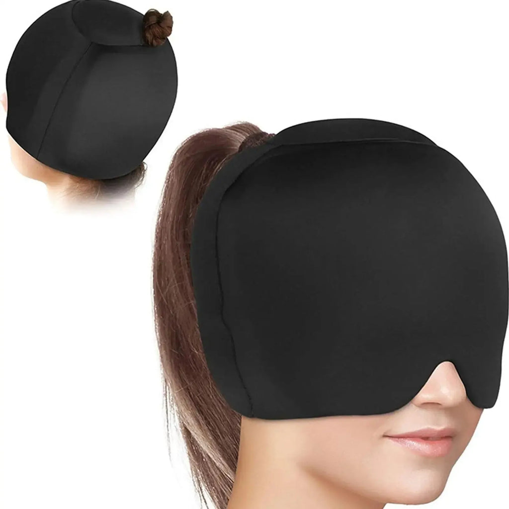Solid colour cold compress cap in a fully enclosed design for head cooling therapy.