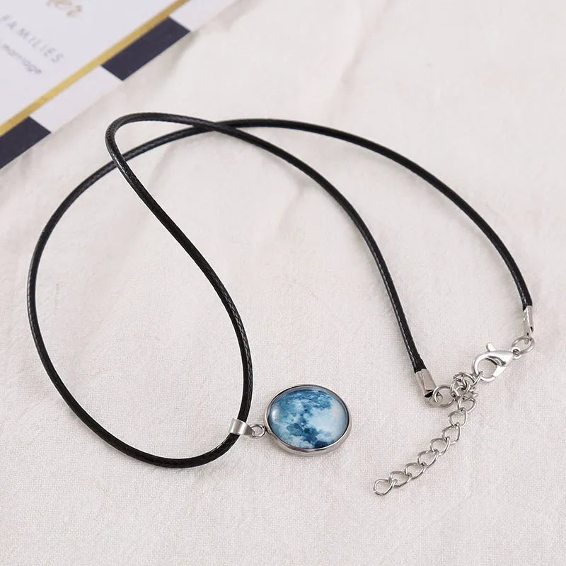 Luminous alloy necklace with glass constellation pendant and adjustable extension chain