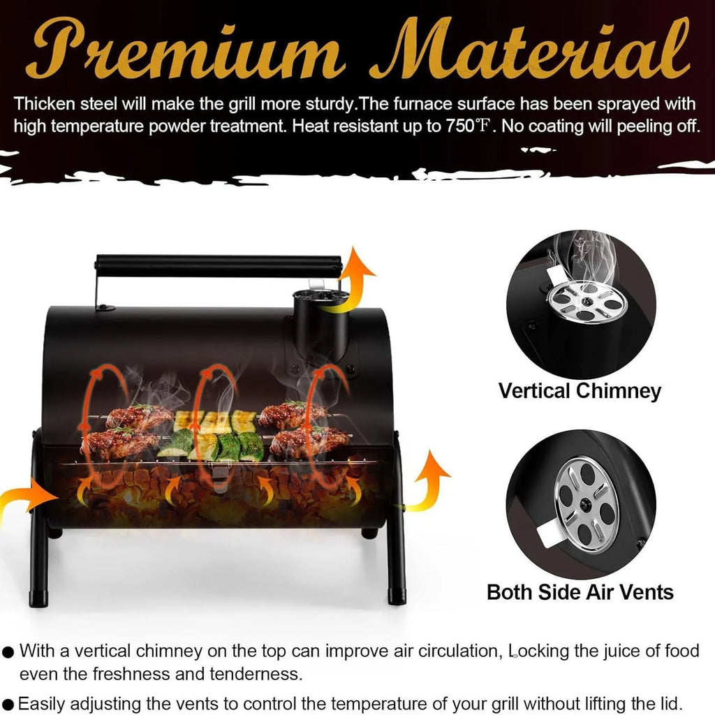Small folding desktop charcoal barbecue smoking device with grill