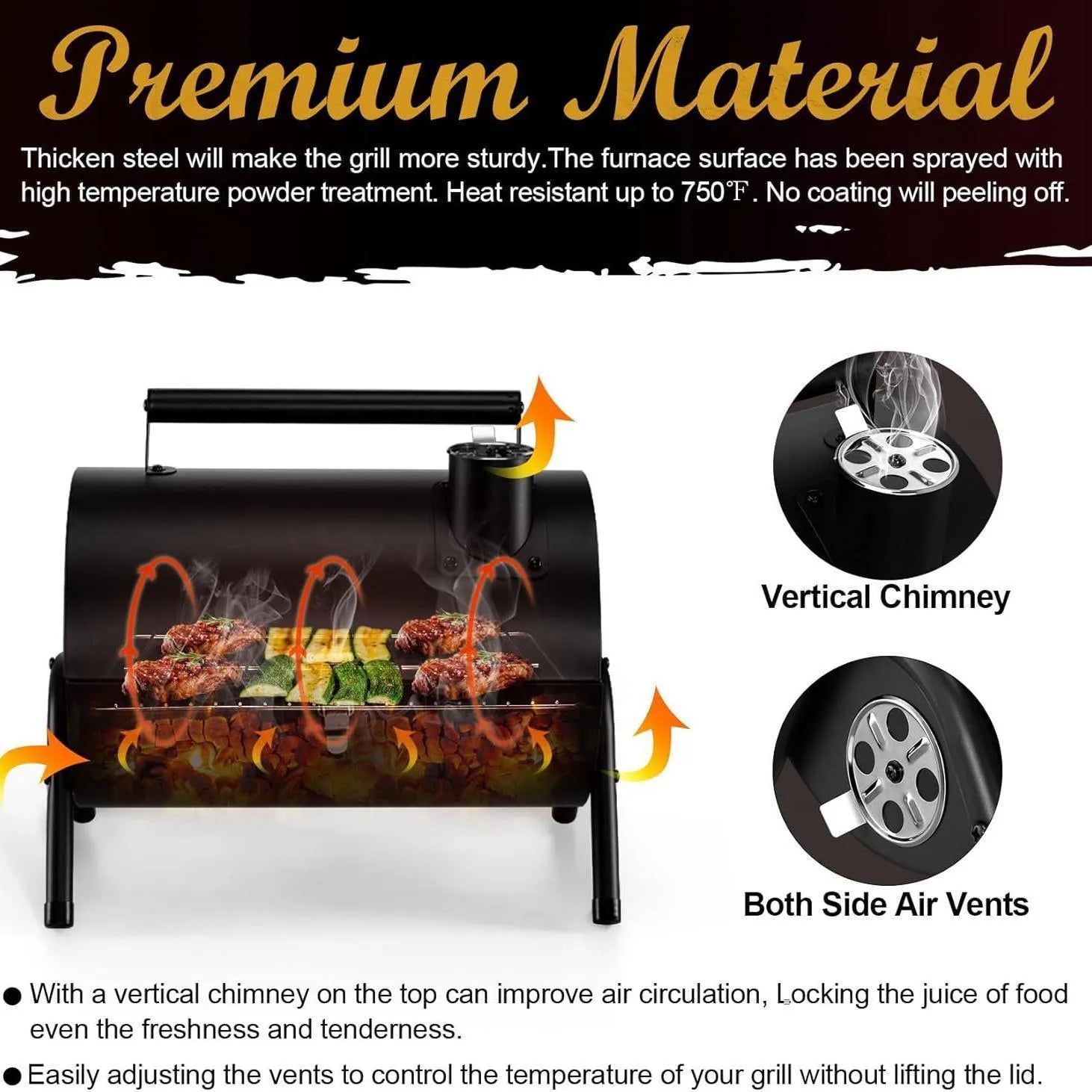 Small folding desktop charcoal barbecue smoking device with grill