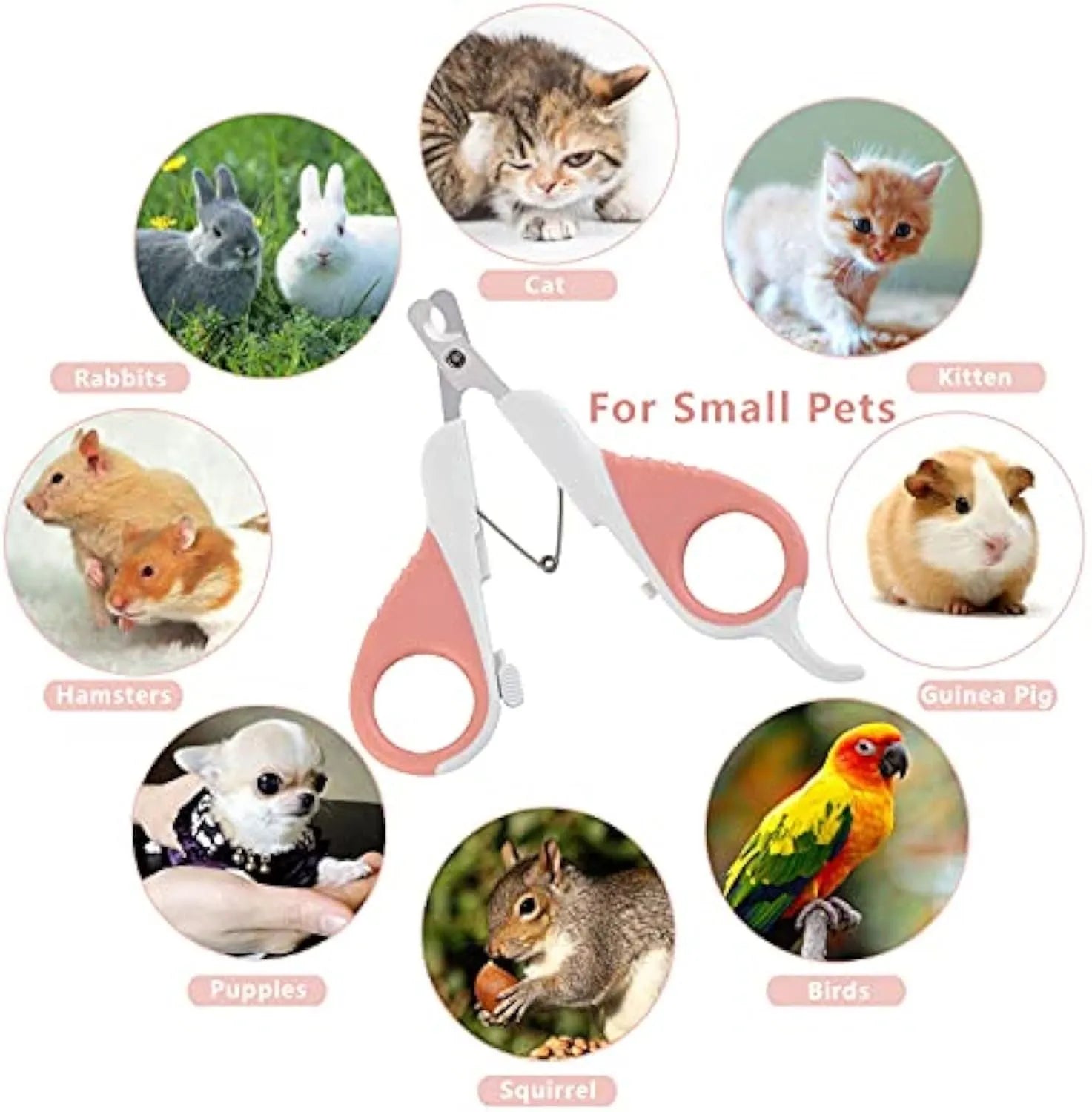 Grey and pink cat nail clippers with curved blade and rubber-coated handle