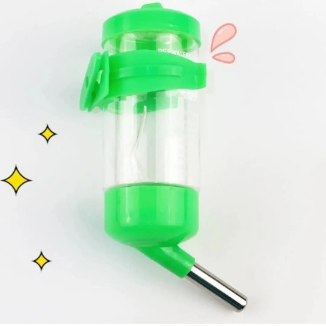 Ball kettle leak-proof plastic water feeder for small pets in green, showing the drinking valve.