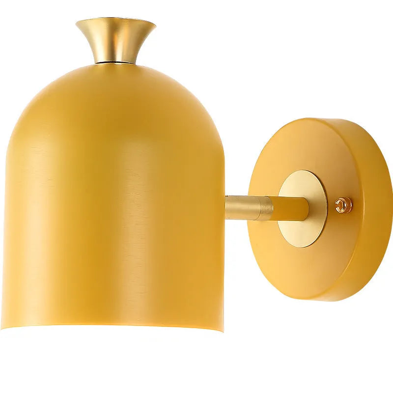 Single-head aluminium wall lamp with mirror front in choice of yellow, green, blue, or pink light.
