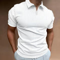 Men's striped V-neck polo shirt in cotton blend fabric with short sleeves for summer sports wear