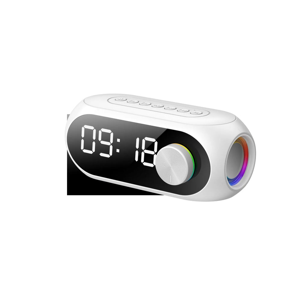 S8 coloured USB-powered portable Bluetooth speaker with enhanced bass and clock display