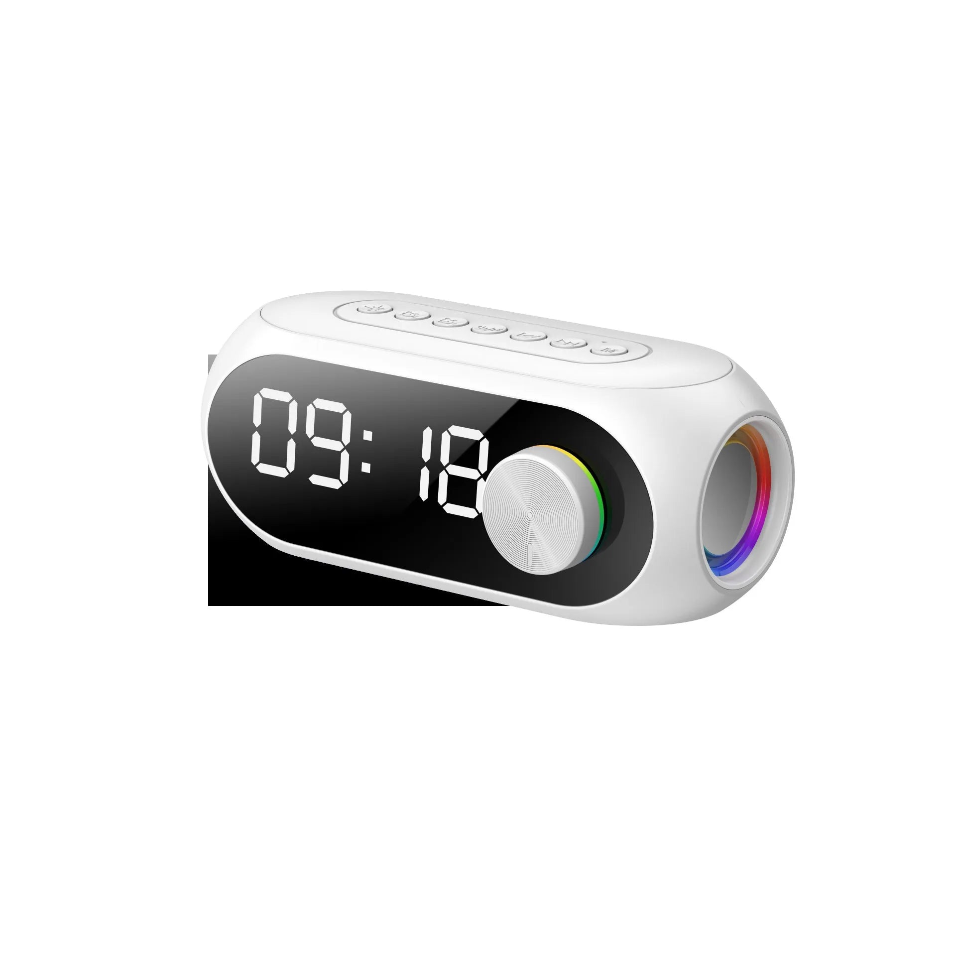 S8 coloured USB-powered portable Bluetooth speaker with enhanced bass and clock display