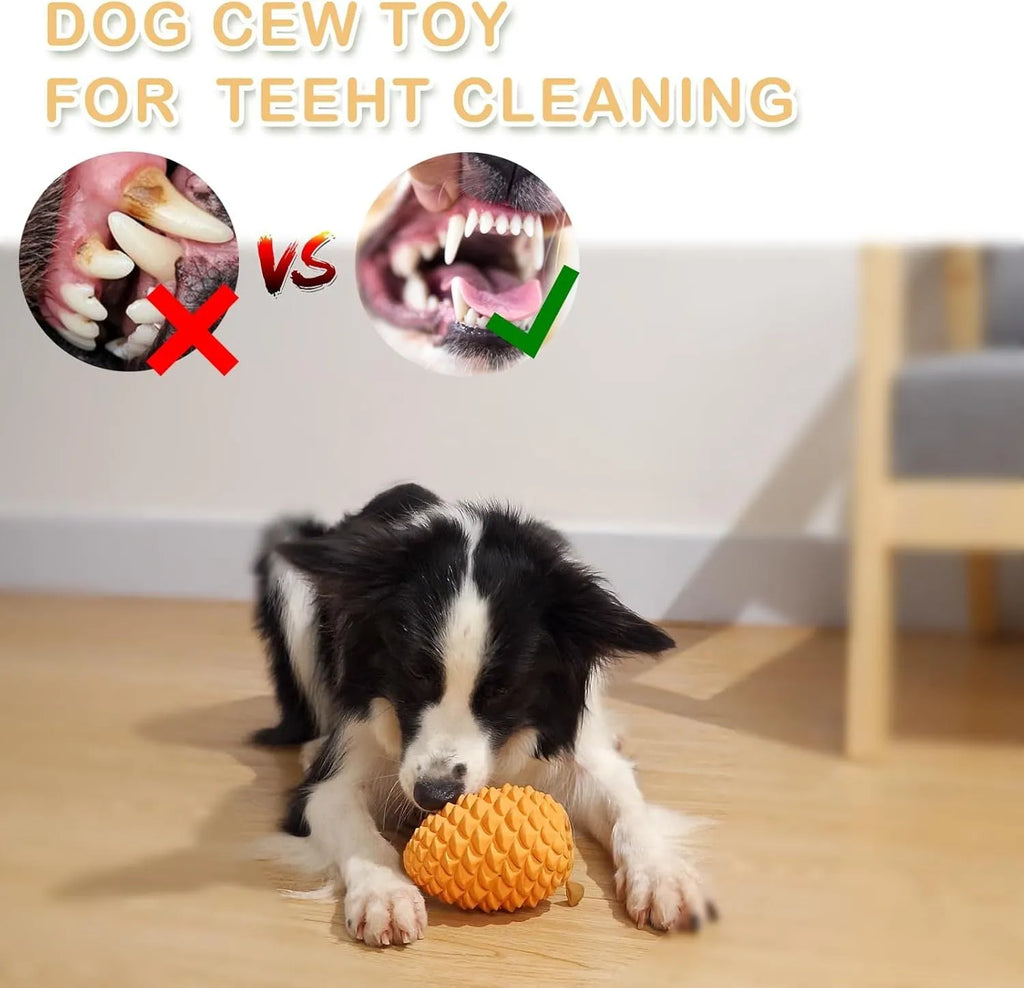 Natural rubber pine cone shaped dog toy with treat dispenser for medium and large aggressive chewers