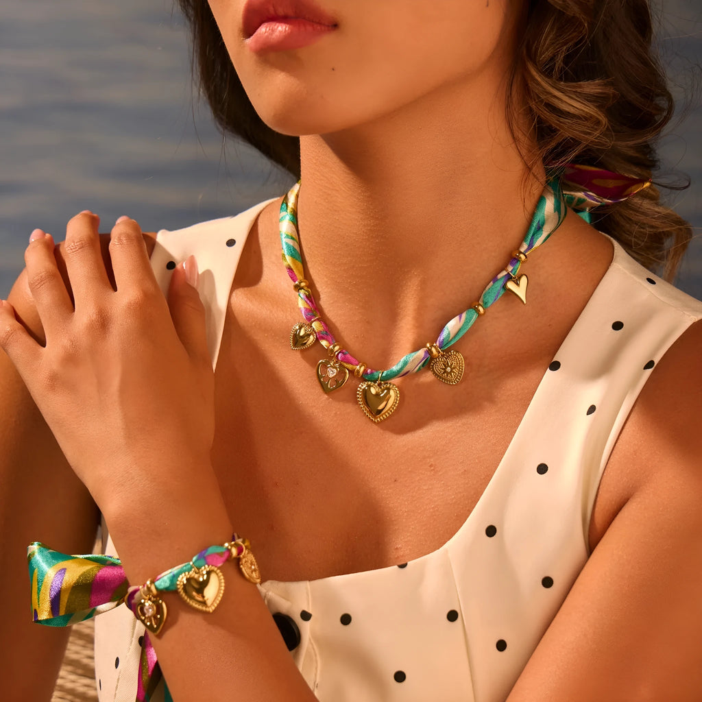 Gold electroplated geometric pendant necklace or bracelet with adjustable 41-50cm stainless steel chain