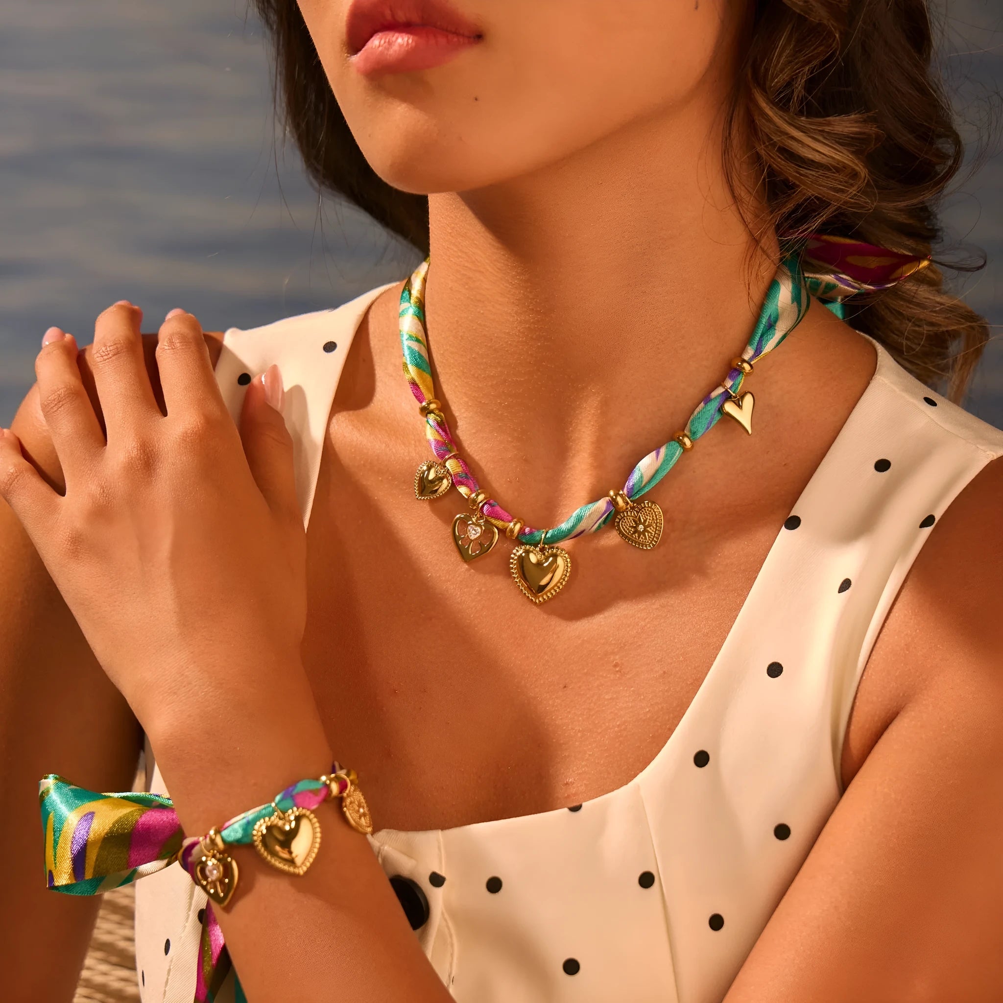 Gold electroplated geometric pendant necklace or bracelet with adjustable 41-50cm stainless steel chain