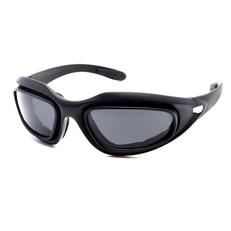 Tactical polarized sports sunglasses with full rim PC frame for cycling and outdoor use.