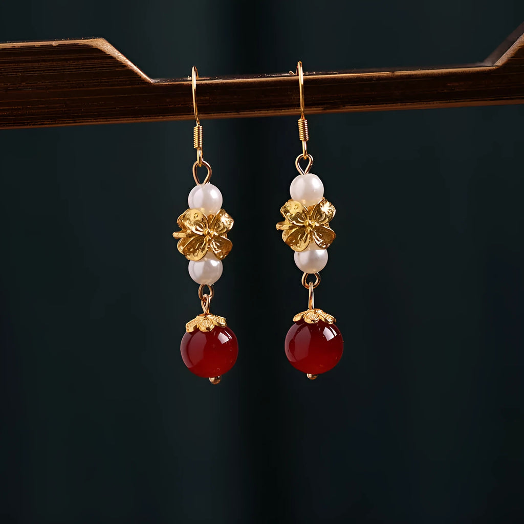A pair of geometric vintage alloy earrings with an antique design inspired by Han cheongsam court style.