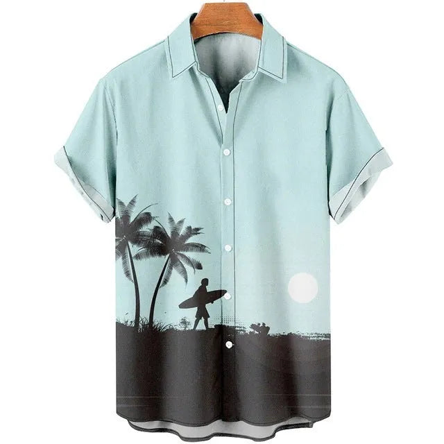 Men's slim fit beach shirt with 3D printed floral pattern in multiple colour options