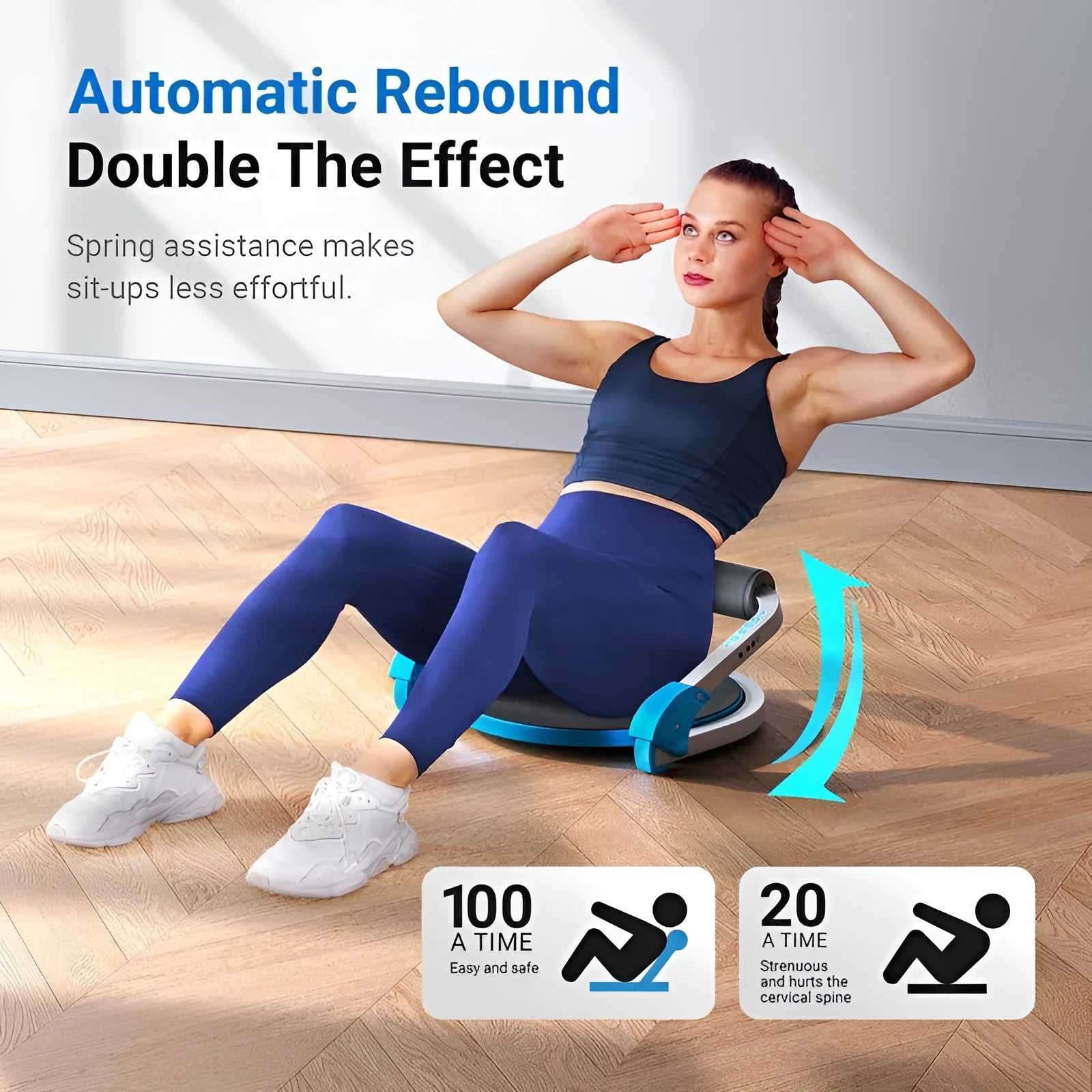Mini multifunctional abdominal exercise device in sky blue or red colour for portable fitness