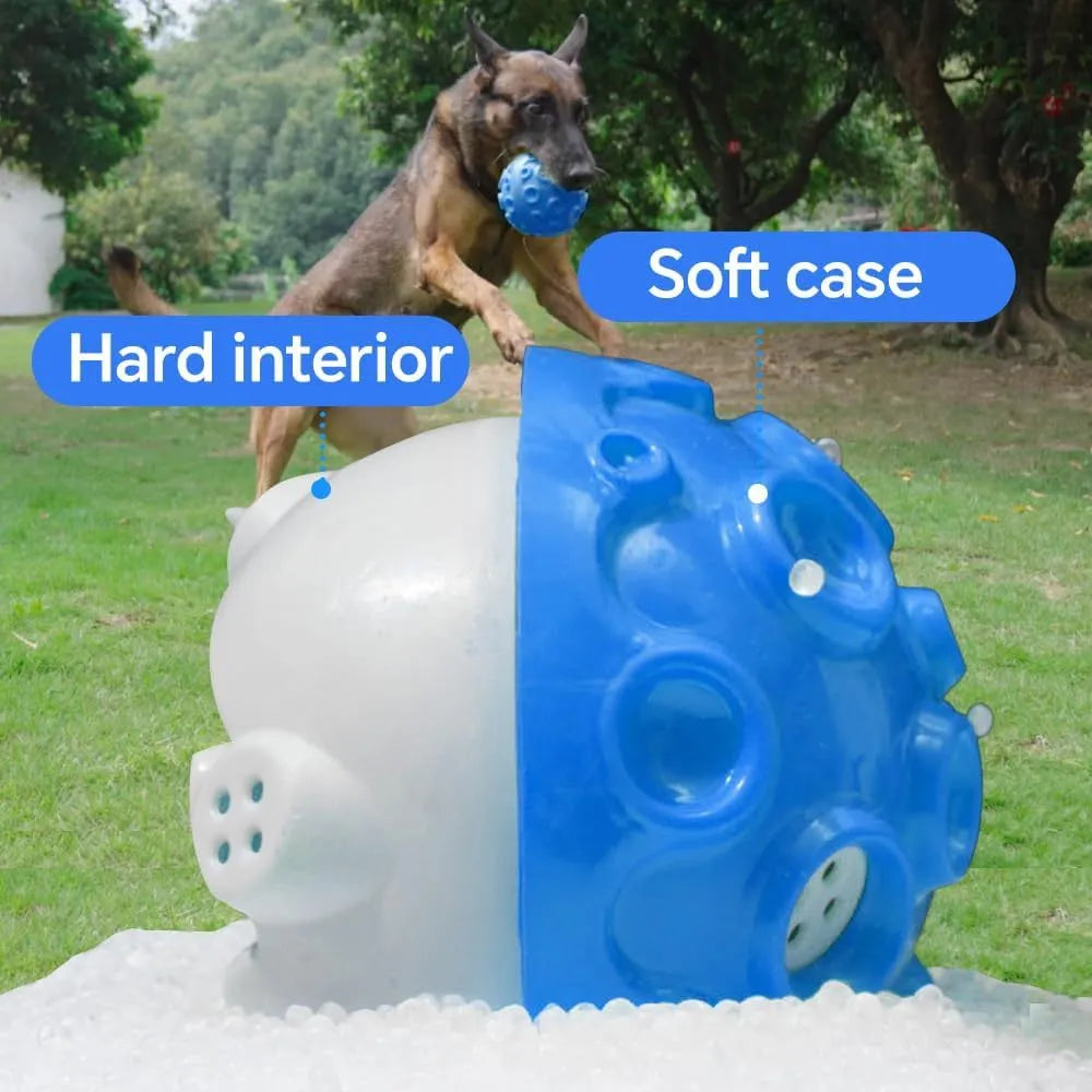Coloured rubber dog ball with textured surface for aggressive chewers and teeth cleaning