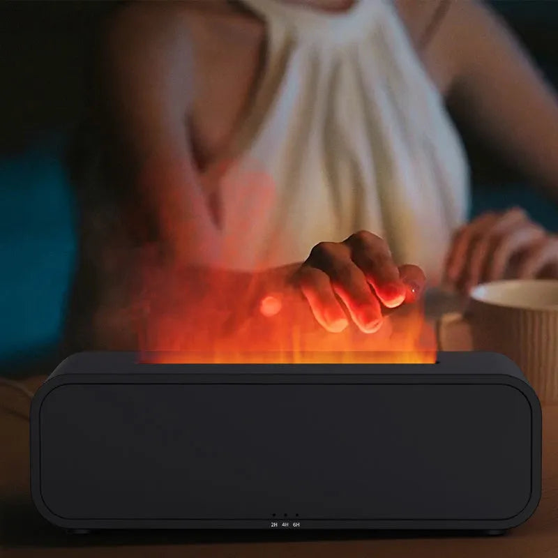 Flame Dynamic USB aroma diffuser with remote control in black or white with colour-changing lights