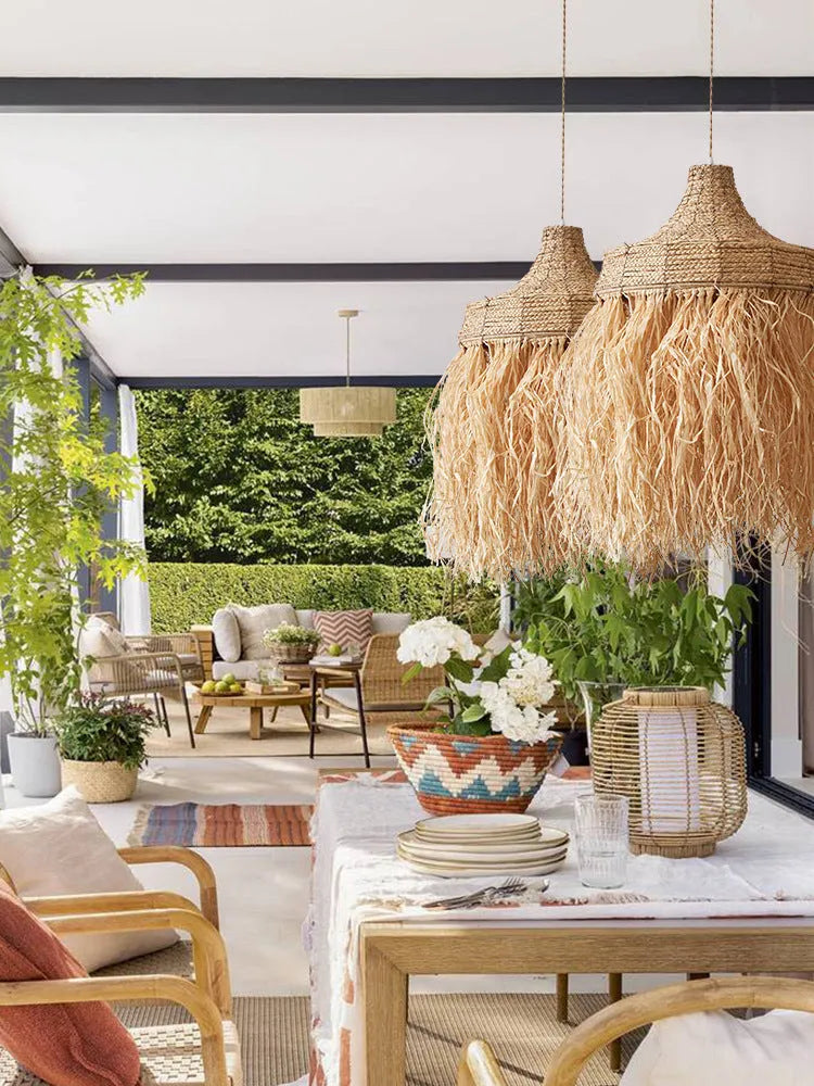 50cm diameter retro restaurant chandelier made from woven willow and wild vetch with Southeast Asian style