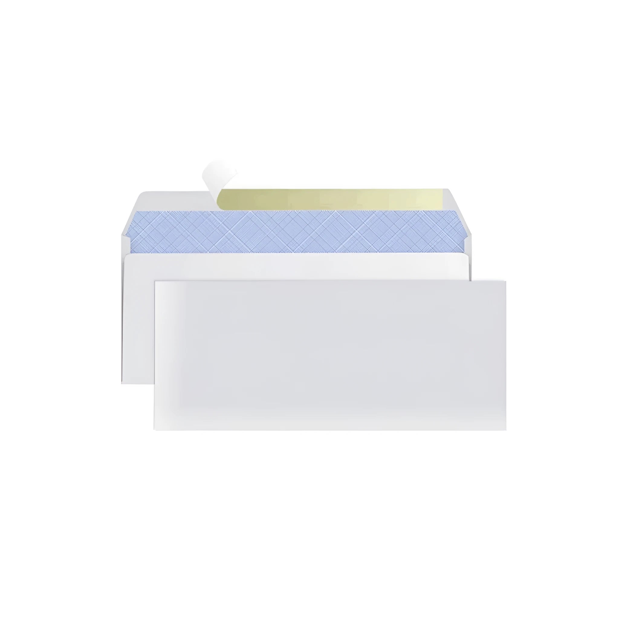 Blue confidential anti-opening security envelope showing self-adhesive seal, measuring 105mm by 240mm