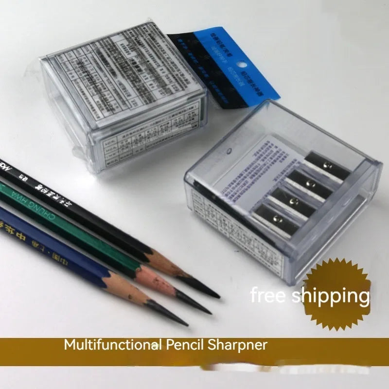 Geometric four-hole pencil sharpener with plastic construction for art and sketching