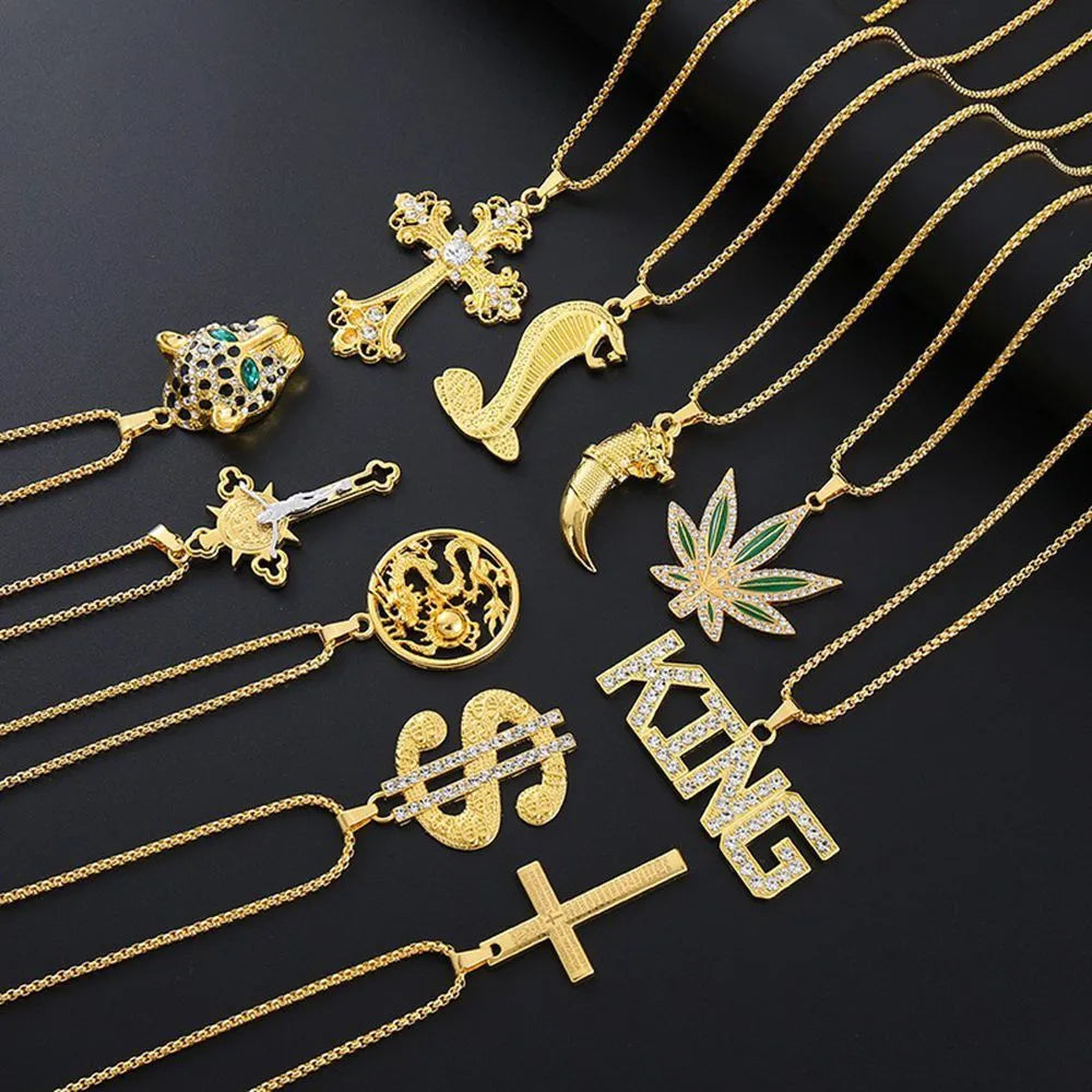 Gold-colour geometric pendant necklace for women with a clear inlaid zircon stone.