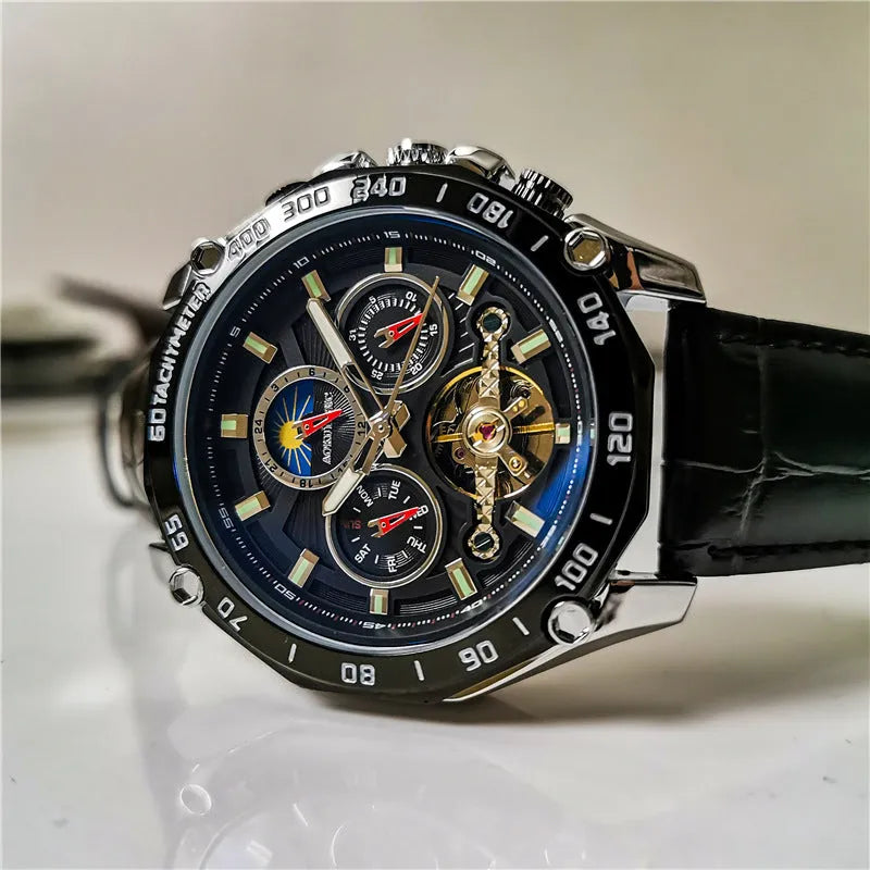 Men's automatic mechanical watch with 12mm thickness in various colour combinations