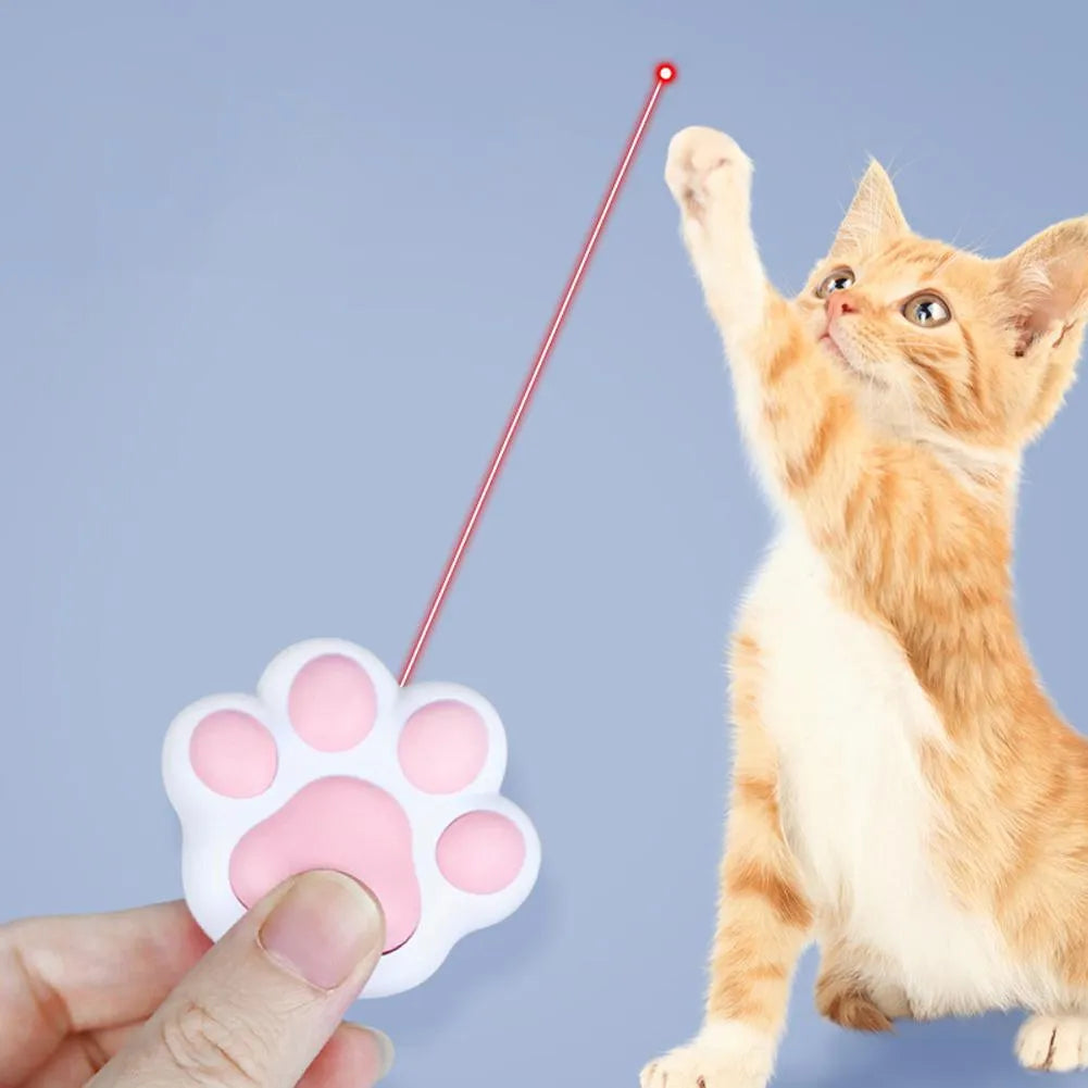 Black or pink infrared cat teaser key chain toy with USB charging port measuring 5 x 2.5cm