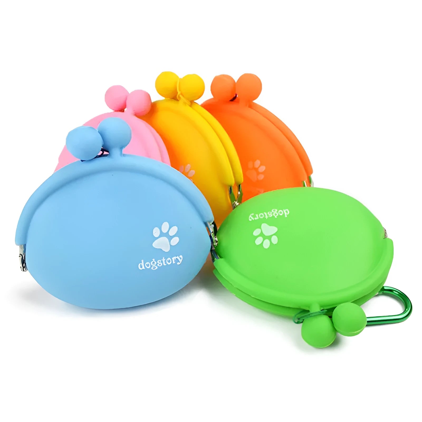 Yellow silicone dog training treat pouch with hook and loop closure on a waistband.