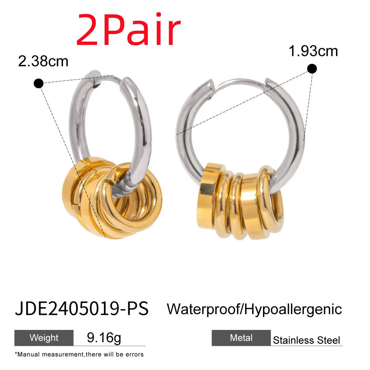 Ins style stainless steel colour matching earrings with electroplated finish showing unisex design