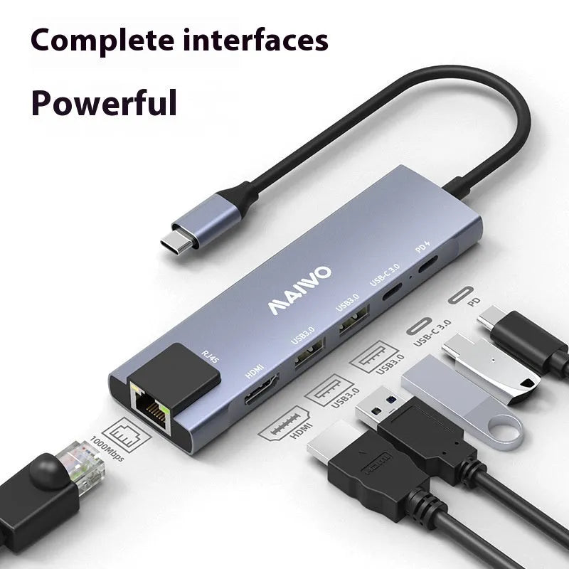 Steam Deck six-in-one docking station with aluminium shell and 15cm Type-C cable.