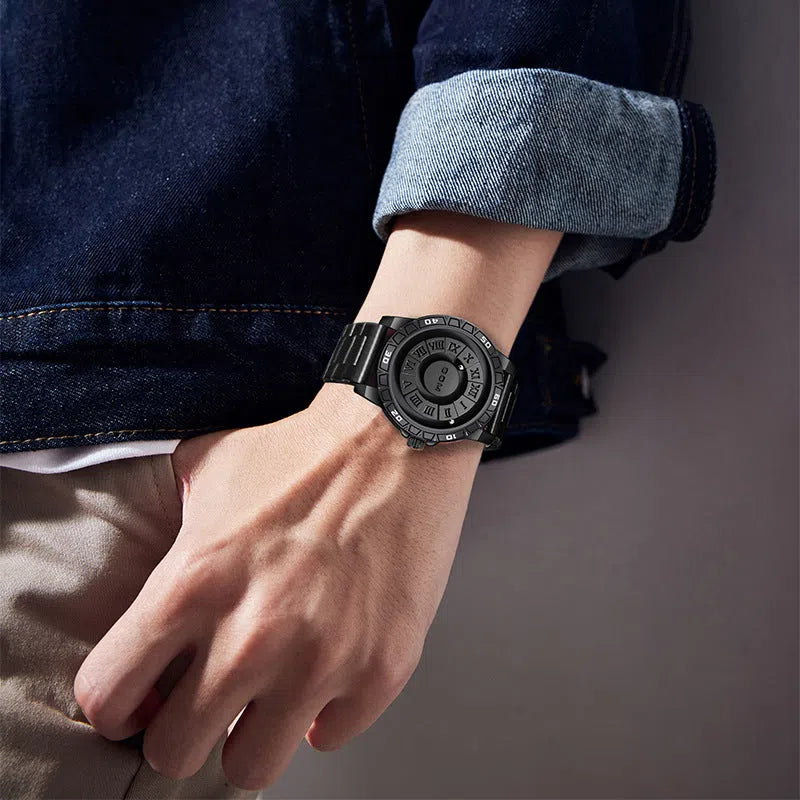Creative magnetic suspension waterproof quartz watch black steel belt with watch box set