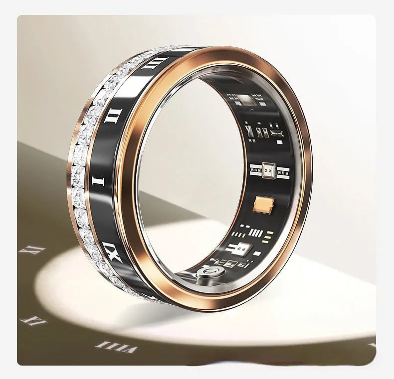 Diamond smart ring with health monitoring on finger in gold and silver colour options