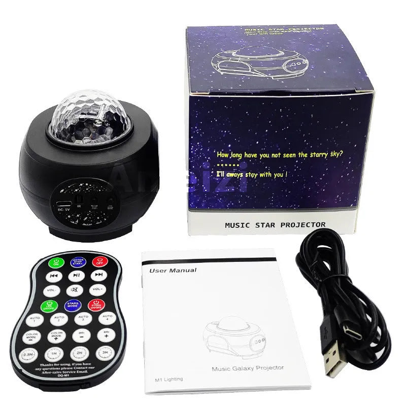 APP starry sky projector music night lamp with remote control and USB cable