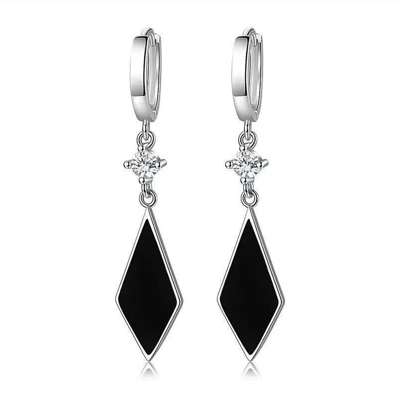 Vintage silver geometry diamond earrings with clip-on fastening for women